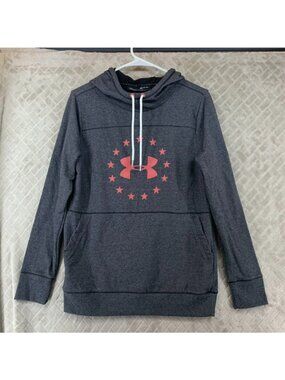 Under Armour Hoodie Sweatshirt Womens S Pull Over Gray Logo Athletic Material